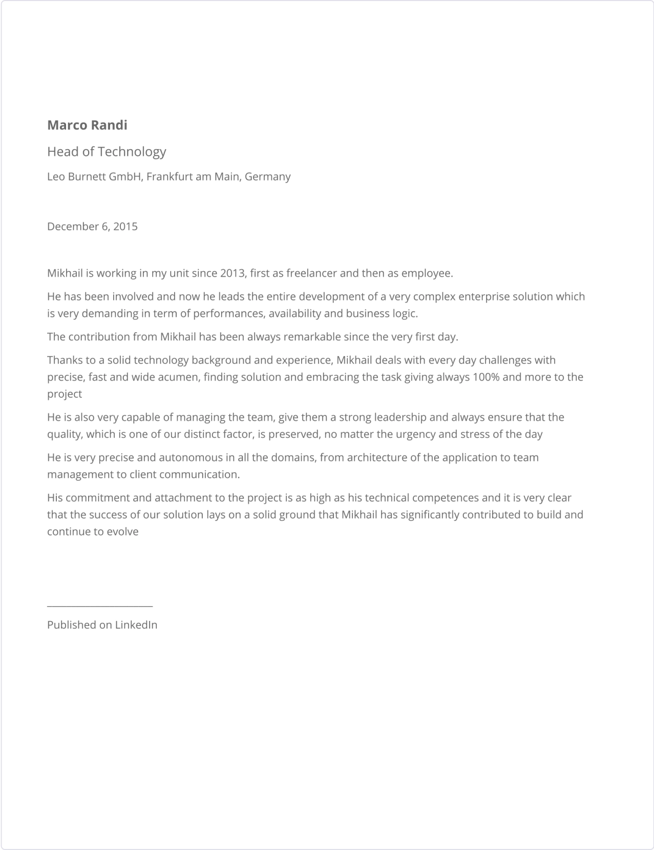MR.,Head of Technology, Leo Burnett GmbH